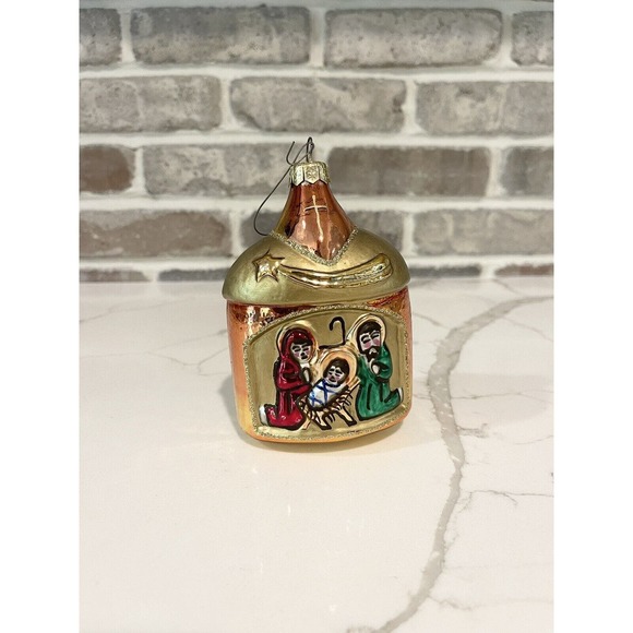 Hand Blown Glass Ornament Nativity Manger‎ Scene Mary Jesus Joseph Angel Poland - Picture 1 of 5